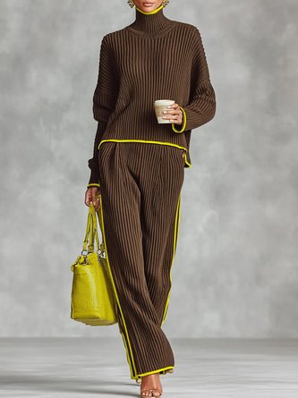 Casual Color Block Sweater Straight Pants