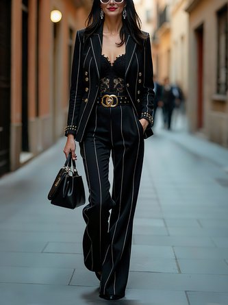 Urban Striped Straight Pants No Belt