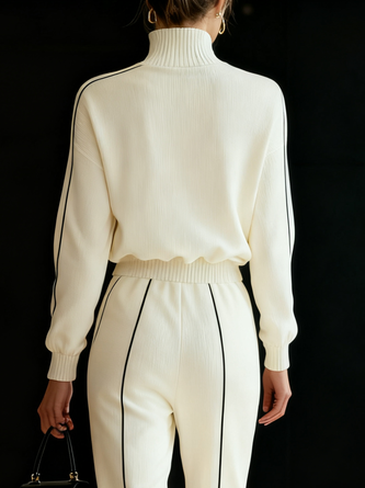 Casual Color Block Stand Collar Sweater