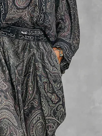 Casual Paisley Printing Ankle Banded Pants