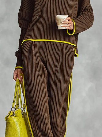 Casual Color Block Sweater Straight Pants