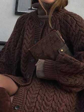 Casual Plain Buttoned Cardigan