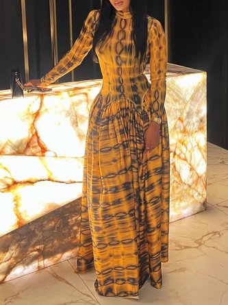 Urban Abstract Graphic Printing Turtleneck Maxi Dress