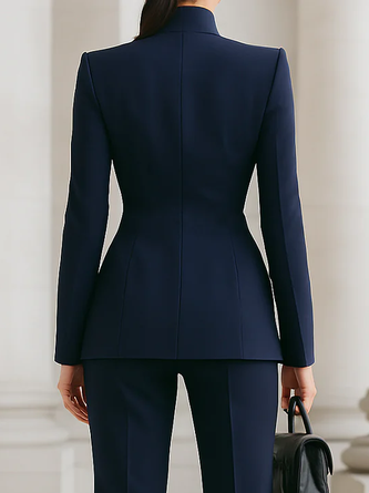 Urban Buttoned Plain Stand Collar Jacket