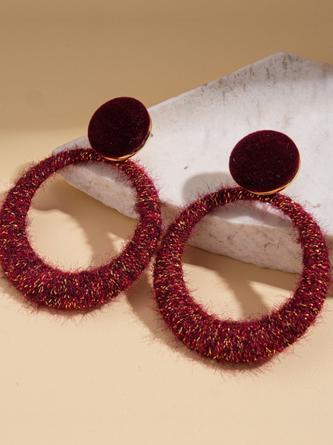 Winter wool flocking hollow round steel needle earrings