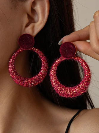 Winter wool flocking hollow round steel needle earrings
