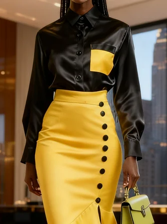 Urban Color Block Shirt Collar Shirt