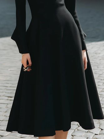 Elegant Plain Lace-up V Neck Midi Dress