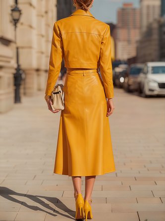 Urban Buttoned Plain Faux Leather Coat