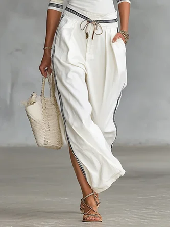 Casual Color Block Side-Slit Wide Leg Pants