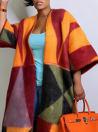 Casual Color Block V Neck Sweater Cardigan
