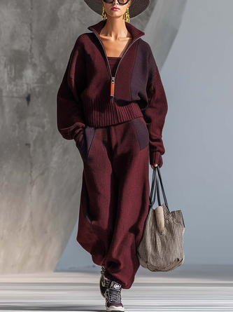 Casual Color Block Ankle Banded Pants