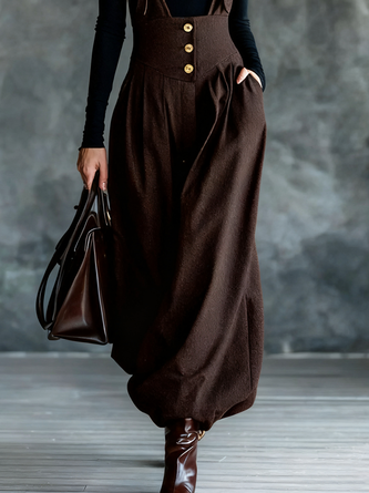 Casual Plain Square Neck Overall Bib Pants