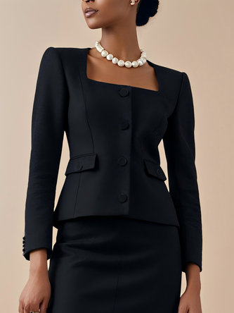 Elegant Square Neck Wool Blazer