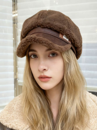 Winter cashmere fashion leather label octagonal hat winter warm cold-proof duckbill hat