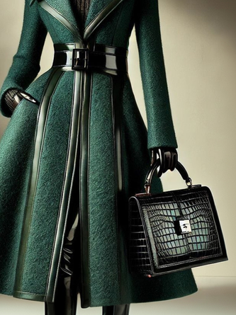 Urban Split Joint Color Block Lapel Collar Coat No Belt