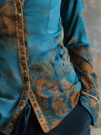 Casual Ethnic Printing Stand Collar Shirt