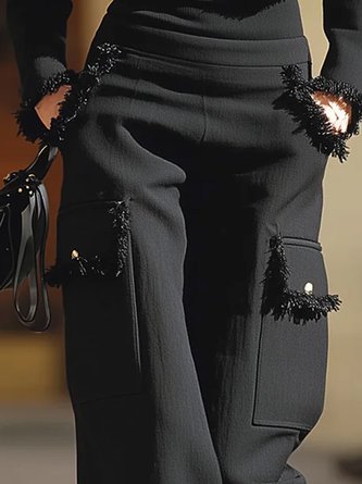 Urban Plain Tassel Fashion Straight Pants