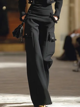 Urban Plain Tassel Fashion Straight Pants