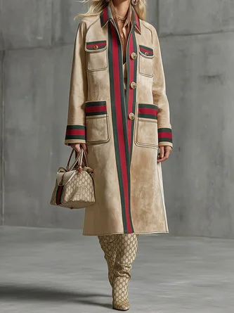 Urban Color Block Shirt Collar Coat