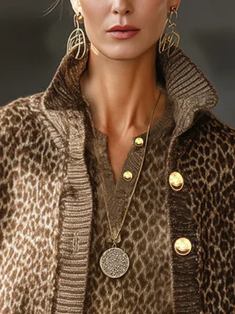 Yarn/Wool Yarn Urban Leopard Buttoned Cardigan