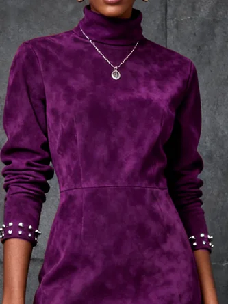 Urban Plain Stand Collar Mini Dress