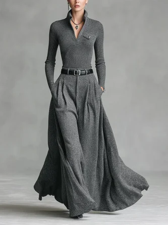 Yarn/Wool Yarn Casual Plain Buttoned Sweater