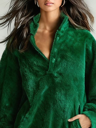 Urban Plain Balloon Sleeve Buttoned Midi Dress