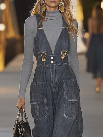 Casual Denim Bib Pants