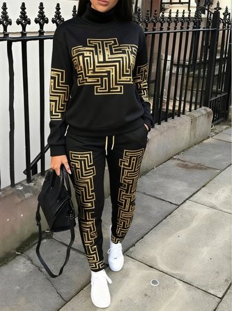 Casual Geometric Printing Slim Fit Pants