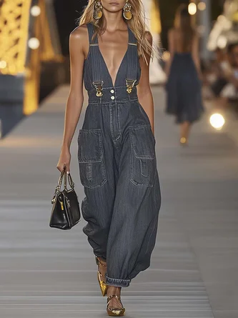 Casual Denim Bib Pants