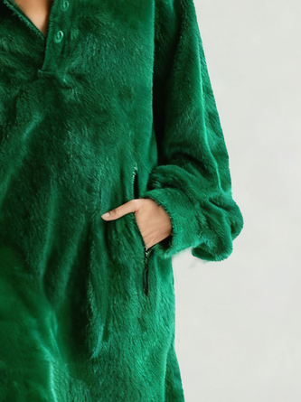 Urban Plain Balloon Sleeve Buttoned Midi Dress