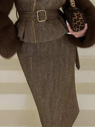 Urban Zipper Herringbone Midi Skirt