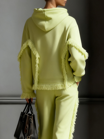 Casual Plain Tassel Hoodie Hoodie