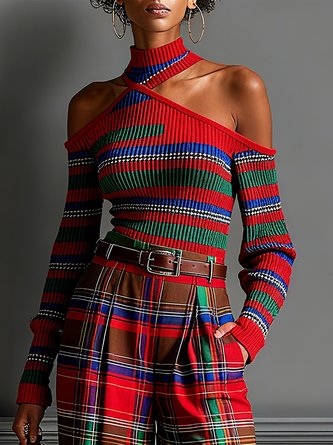 Urban Color Block Hollow Out Halter Sweater
