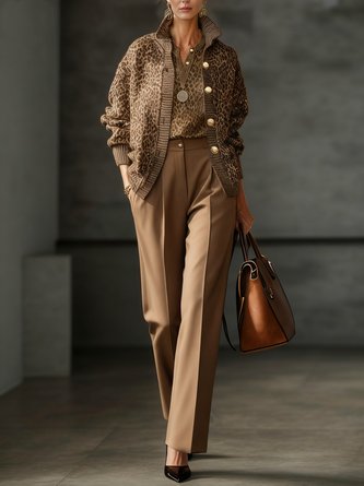 Yarn/Wool Yarn Urban Leopard Buttoned Cardigan