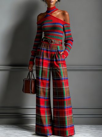 Urban Color Block Hollow Out Halter Sweater