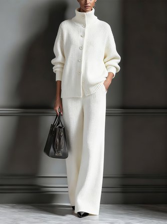 Casual Plain Turtleneck Sweater Cardigan