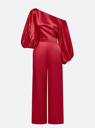 Urban Puff Sleeve Plain Asymmetrical Jumpsuit