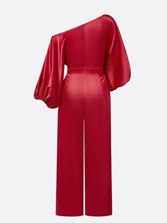 Urban Puff Sleeve Plain Asymmetrical Jumpsuit