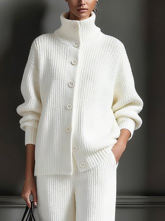 Casual Plain Turtleneck Sweater Cardigan