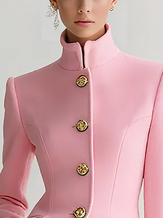 Urban Buttoned Plain Mock Neck Jacket