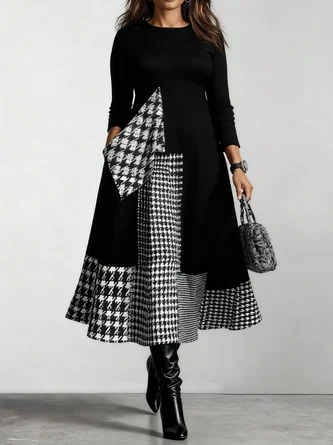Urban Geometric Crew Neck Midi Dress
