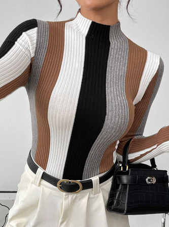 Urban Color Block Stand Collar Sweater