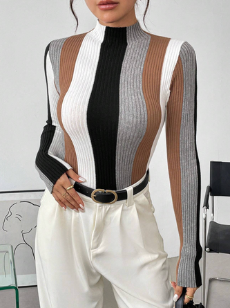 Urban Color Block Stand Collar Sweater