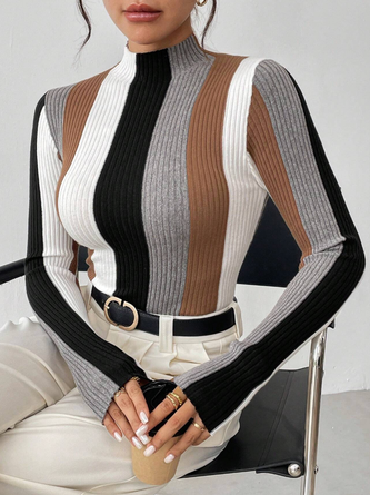 Urban Color Block Stand Collar Sweater