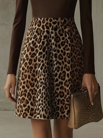 Urban Leopard Printing Turtleneck Knee Length Dress