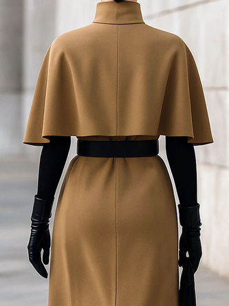 Urban Dolman Sleeve Plain Stand Collar Cloak No Belt