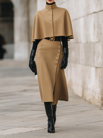 Urban Dolman Sleeve Plain Stand Collar Cloak No Belt