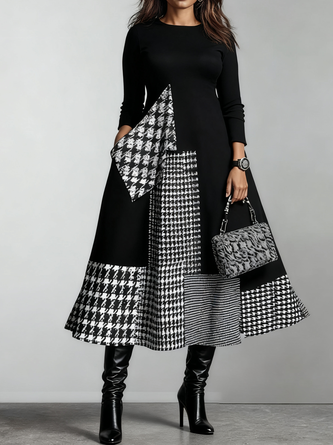 Urban Geometric Crew Neck Midi Dress